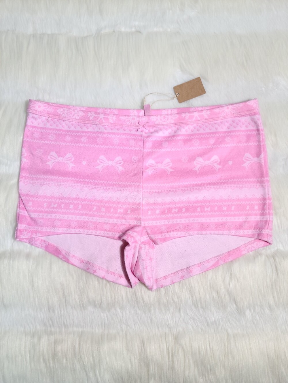 SKIMS Logo Plush Pointelle Micro Sleep Shorts Pink Bubblegum Bow Women Large NEW